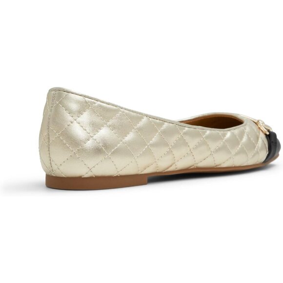 Aldo Womens Gold Synthetic Closed Square Toe Low Wedge Heel Leanne Ballet Flat - Picture 3 of 6